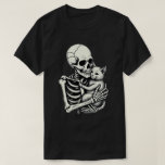 Skeleton Hugging Cat Funny Halloween Cat Lover T-Shirt<br><div class="desc">Celebrate Halloween with This fun design features a Skeleton Hugging a Cat, for Cat Lover who want to show off their furry friend obsession. for Cat owners, veterinarians, or anyone who believes Halloween is better with Cats! Get into Halloween with this funny, lazy, easy matching design, for trick-or-treating or costume...</div>