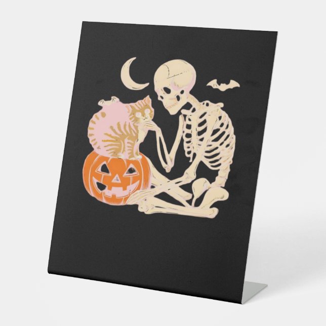 Skeleton Hugging Cat Halloween Cat Lover Cat Class Sockelschild (Vorderseite)
