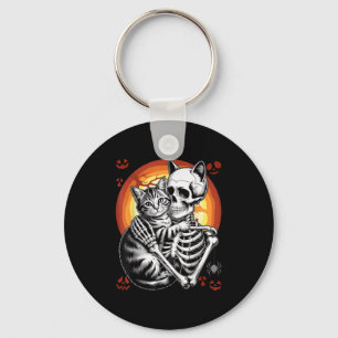 Skeleton Hugging Cat Lover Halloween Funny Apparel Schlüsselanhänger