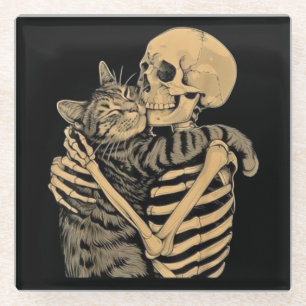 Skeleton Hugging Cat - Niedliches Gothic Cat Lover Glasuntersetzer