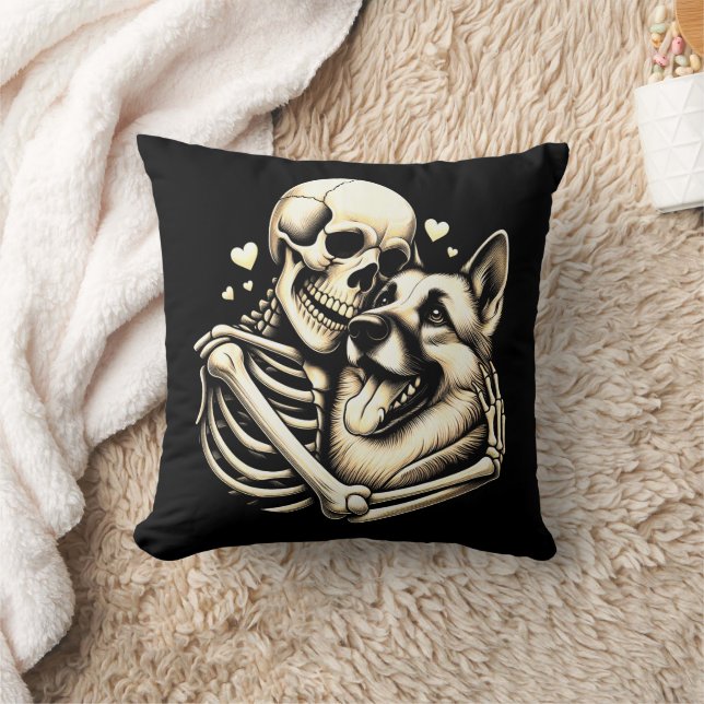 Skeleton Hugging Dog Halloween German Shepherd Kissen (Decke)