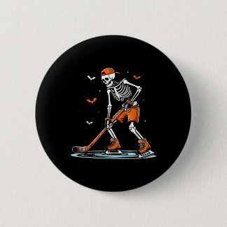 Skeleton Ice Hockey Halloween Boys Funny Halloween Button