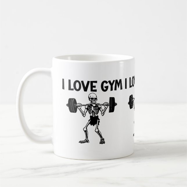 Skeleton Illustration & I Liebe Gym Typografie Kaffeetasse (Links)