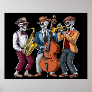 Skeleton Jazz Musicians Poster
