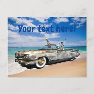 Skeleton Joyride Altes Auto Am Strand Lustig Postkarte