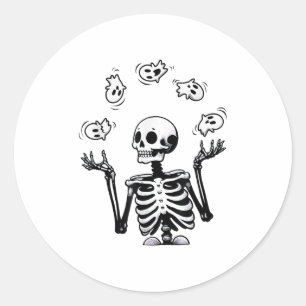 Skeleton Juggling Ghosts Funny Halloween-Kostüm _ Runder Aufkleber
