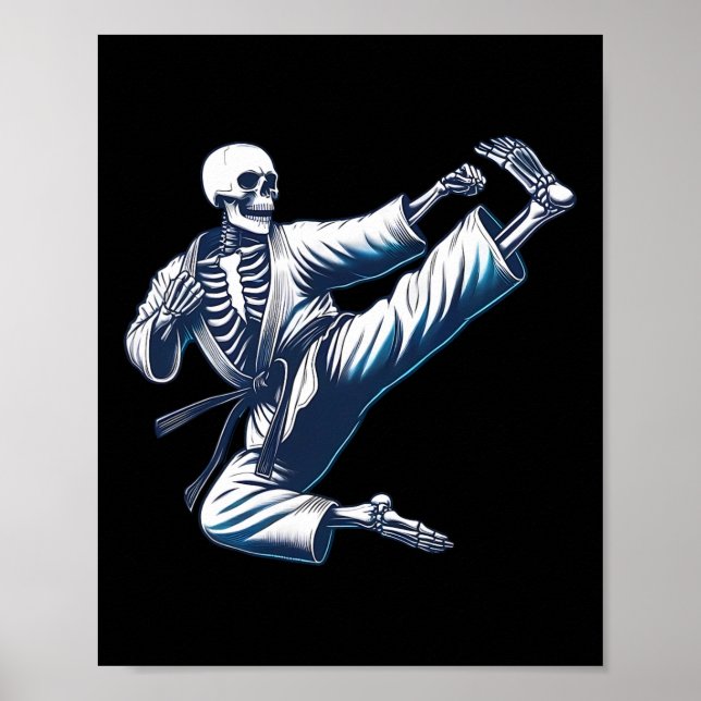 Skeleton Karate Kick Martial Arts Kickboxing Mixed Poster (Vorne)