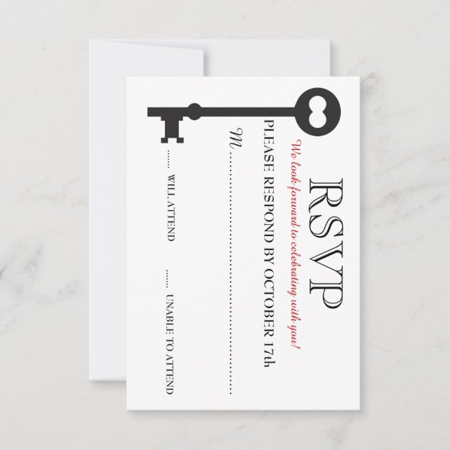 Skeleton Key Wedding RSVP Card Karte (Vorderseite)