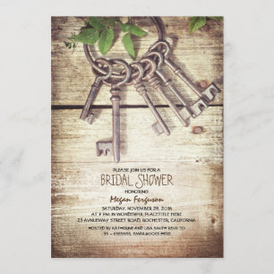 Skeleton Keys Rustic Bridal Shower Einladungen