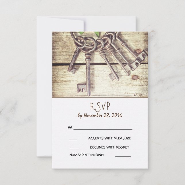 Skeleton Keys Rustic Country Wedding RSVP Card (Vorderseite)