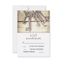 Skeleton Keys Rustic Country Wedding RSVP Card
