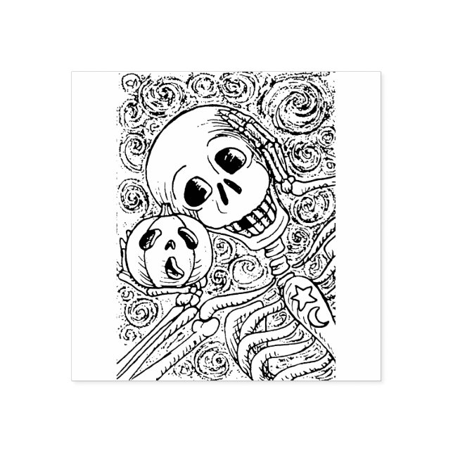 SKELETON & KÜRBISLATERNE, HALLOWEEN RUBBER-BRIEFMA GUMMISTEMPEL (Prägung)