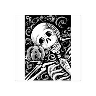 SKELETON & KÜRBISLATERNE, HALLOWEEN RUBBER-BRIEFMA GUMMISTEMPEL