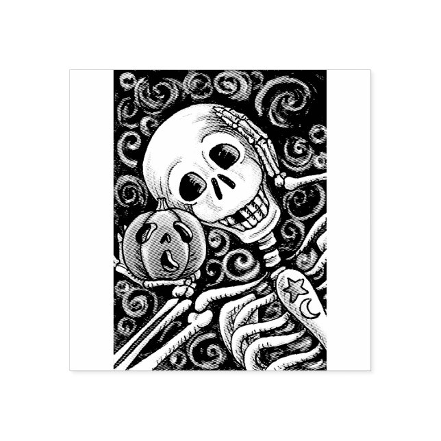SKELETON & KÜRBISLATERNE, HALLOWEEN RUBBER-BRIEFMA GUMMISTEMPEL (Prägung)