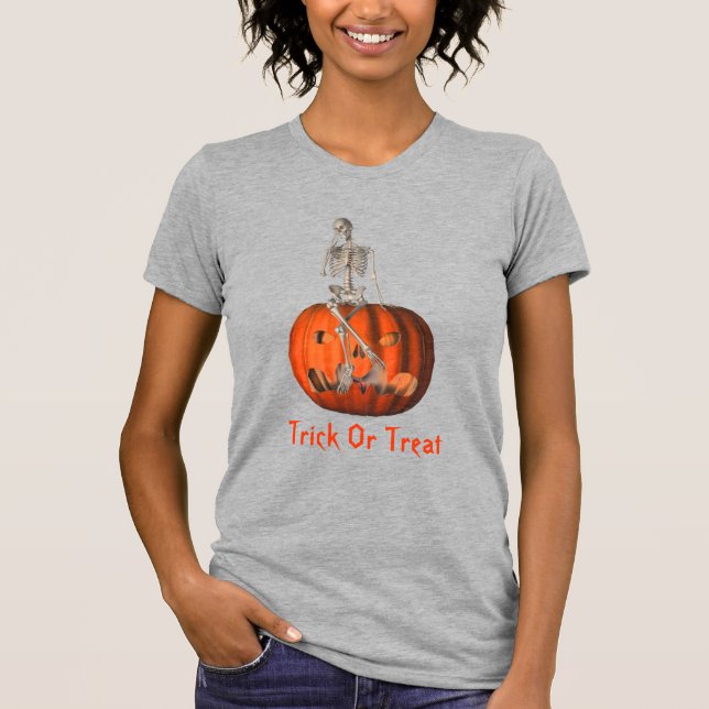 Skeleton Kürbislaterne Halloween T - Shirt (Vorderseite)