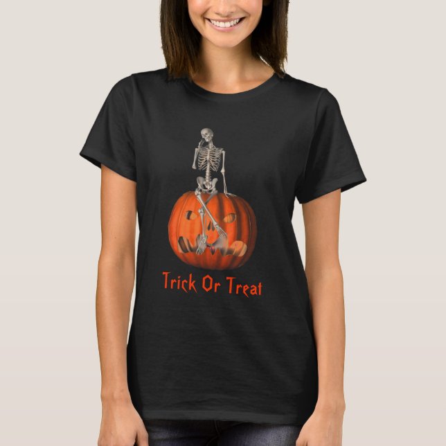 Skeleton Kürbislaterne Halloween T - Shirt (Vorderseite)