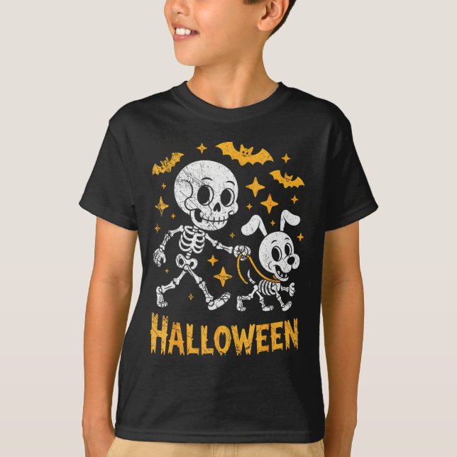 Skeleton Leads Dog Funny Skull Pet For Halloween C T-Shirt (Vorderseite)