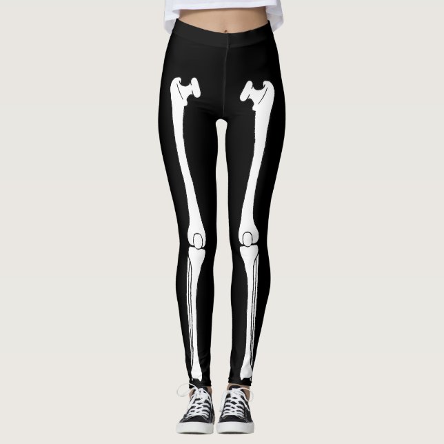 Skeleton Leg Bones Black Halloween Leggings (Vorderseite)