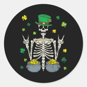 Skeleton Leprechaun St Patricks Day Kleeblatt Clov Runder Aufkleber