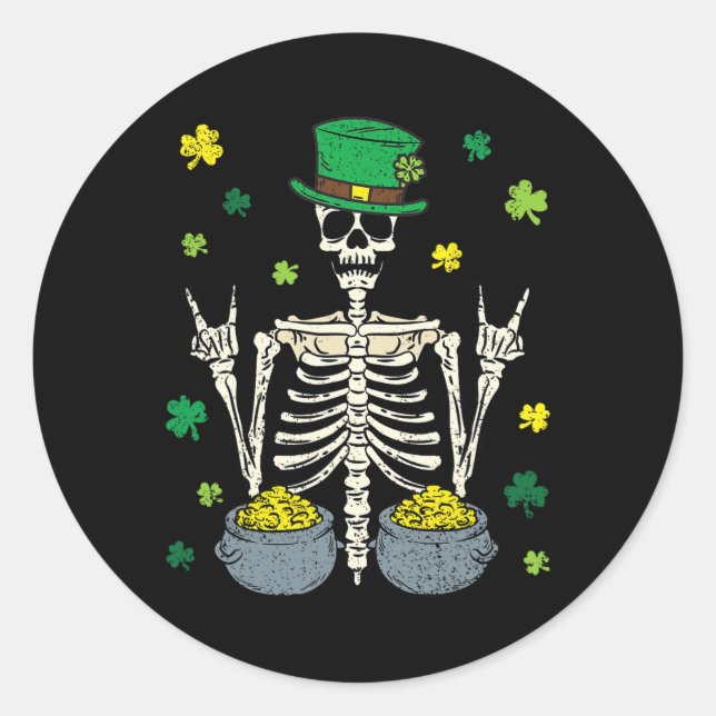 Skeleton Leprechaun St Patricks Day Kleeblatt Clov Runder Aufkleber (Vorderseite)