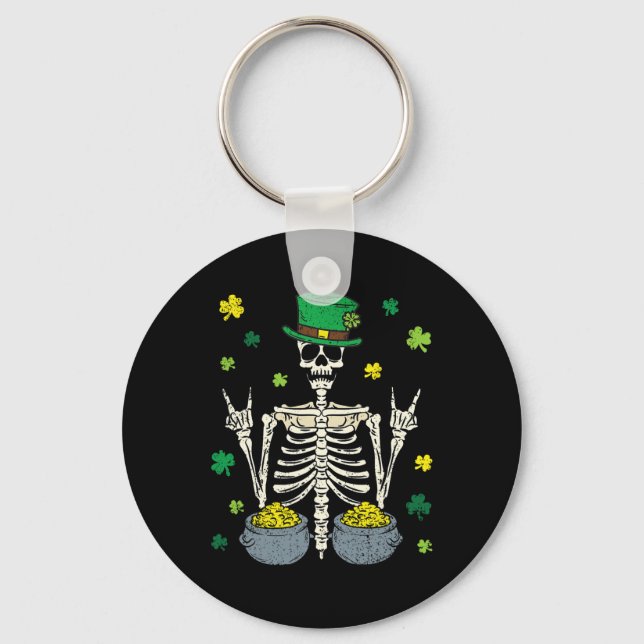 Skeleton Leprechaun St Patricks Day Kleeblatt Clov Schlüsselanhänger (Vorderseite)