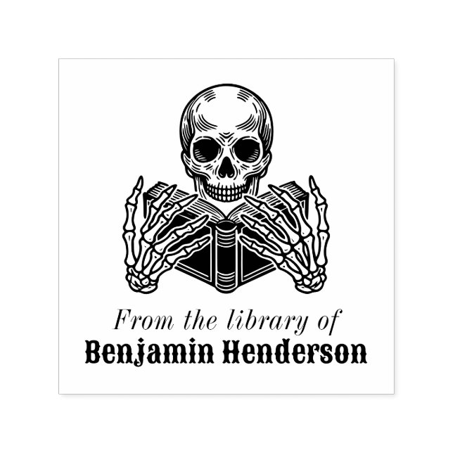 Skeleton Lesen eines Buches #2S Bibliotheksnamens Permastempel (Design)