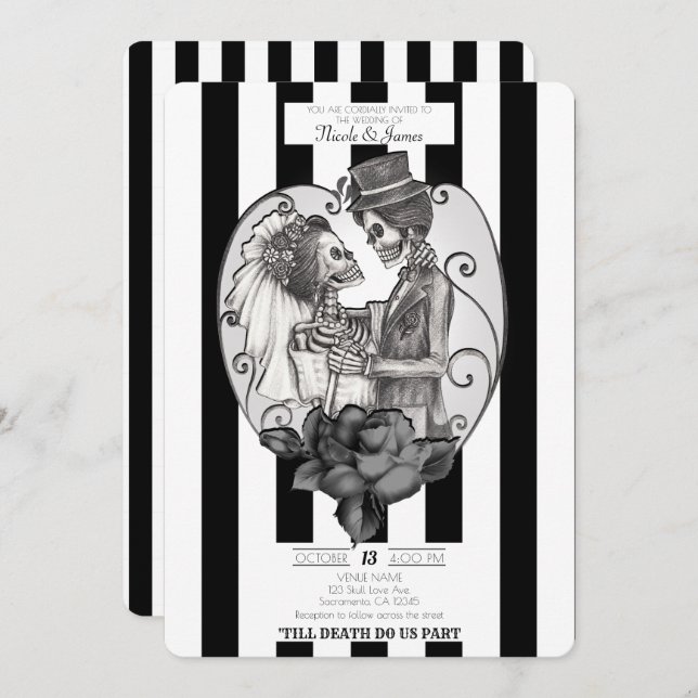 Skeleton Liebe Ehetanz Gotische Hochzeit Einladung (Vorne/Hinten)