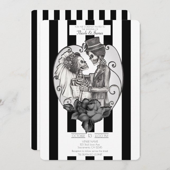 Skeleton Liebe Ehetanz Gotische Hochzeit Einladung (Vorne/Hinten)