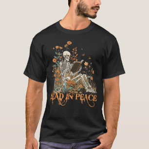 Skeleton liest Buch in Frieden Halloween Buch T-Shirt
