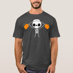 Skeleton Lifting Pumpkins Funny Halloween Snaton B T-Shirt