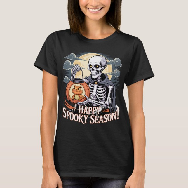 Skeleton & Lizard Halloween Lantern Art T-Shirt (Vorderseite)