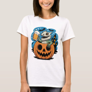Skeleton Lizard in Pumpkin mit Bier-Tasse T-Shirt