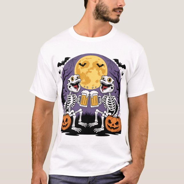 Skeleton Lizards Halloween Beer Cheers T-Shirt (Vorderseite)