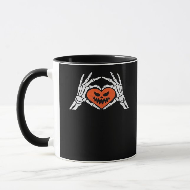Skeleton macht ein unheimliches Halloween-Herz-Kla Tasse (Links)