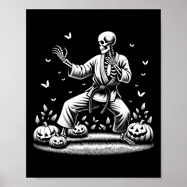 Skeleton Martial Art Karate Judo Player Halloween Poster (Vorne)