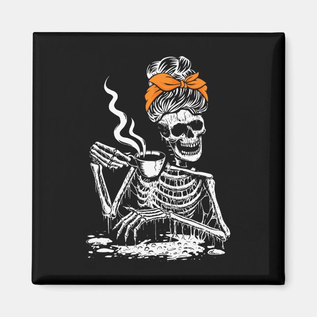 Skeleton Messy Bun Coffee Drink Halloween Costu Magnet (Vorne)