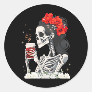 Skeleton Messy Bun Coffee Mama Kostüme Runder Aufkleber