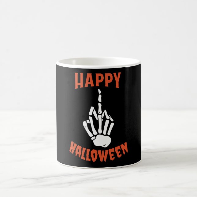 Skeleton Middle Finger Happy Halloween Kaffeetasse (Mittel)