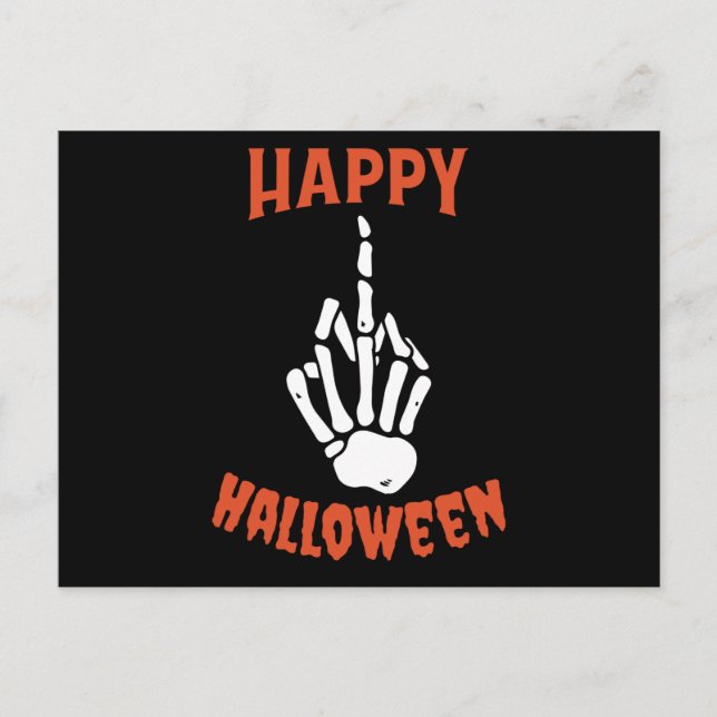 Skeleton Middle Finger Happy Halloween Postkarte (Vorderseite)