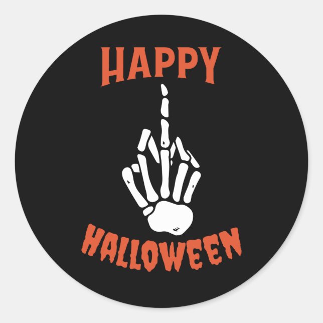 Skeleton Middle Finger Happy Halloween Runder Aufkleber (Vorderseite)