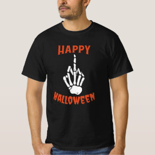 Skeleton Middle Finger Happy Halloween T-Shirt
