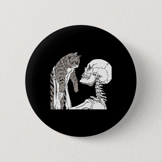 Skeleton mit einem katzenartigen Halloween-Kostüm  Button (Vorderseite)