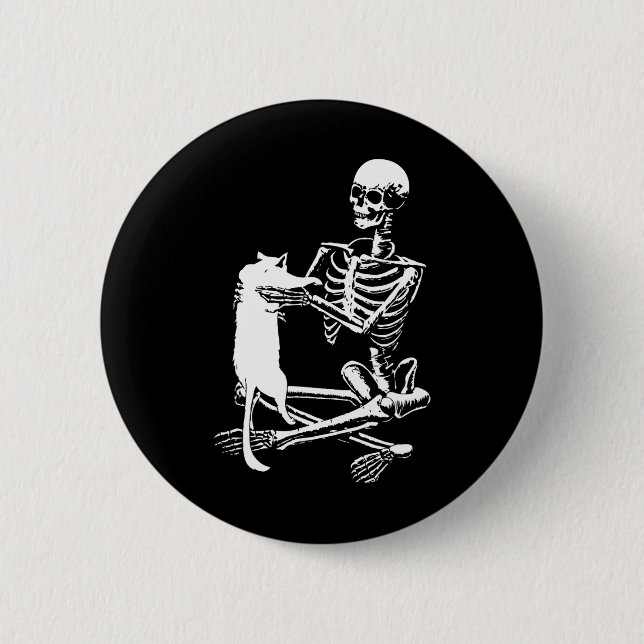 Skeleton mit einem katzenartigen Halloween-Kostüm  Button (Vorderseite)