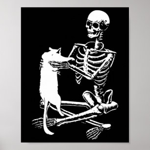 Skeleton mit einem katzenartigen Halloween-Kostüm Poster