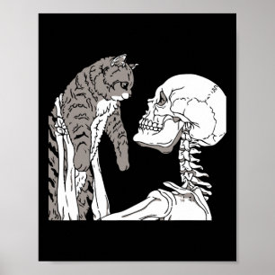 Skeleton mit einem katzenartigen Halloween-Kostüm  Poster