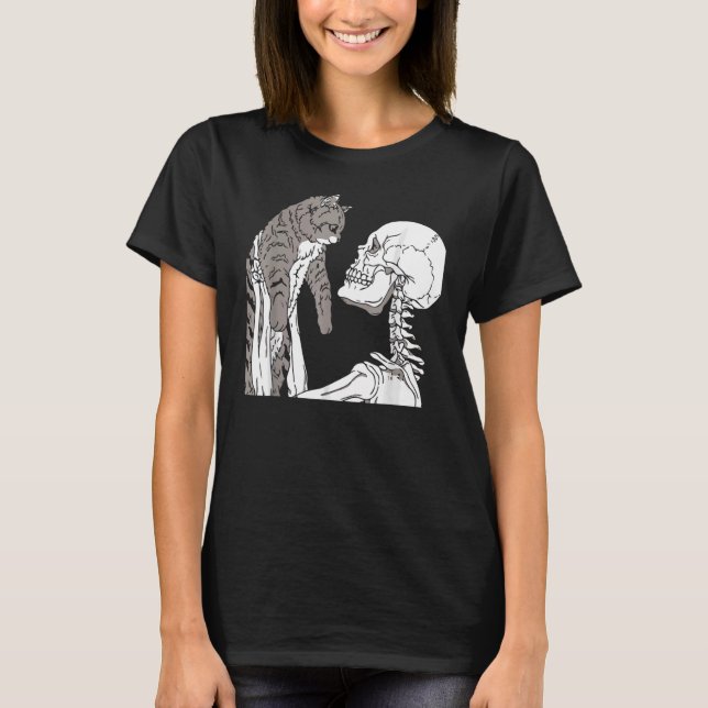 Skeleton mit einem katzenartigen Halloween-Kostüm  T-Shirt (Vorderseite)