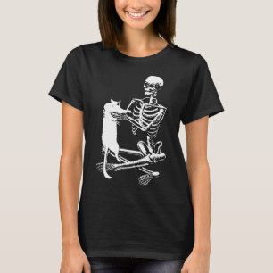 Skeleton mit einem katzenartigen Halloween-Kostüm T-Shirt