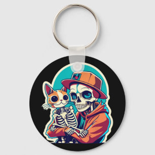 Skeleton mit einem katzenartigen Shirt, ein katzen Schlüsselanhänger