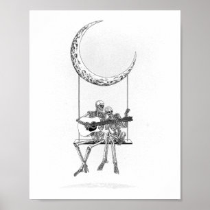 Skeleton Moon Band T-Shirts - Rock and Roll Konzer Poster