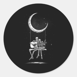 Skeleton Moon Band T-Shirts - Rock and Roll Konzer Runder Aufkleber